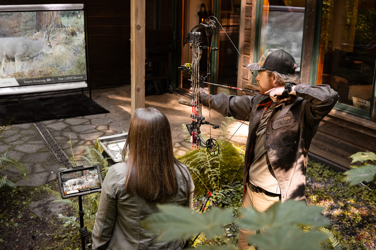 shooting the simulator outdoor with deer on the screen