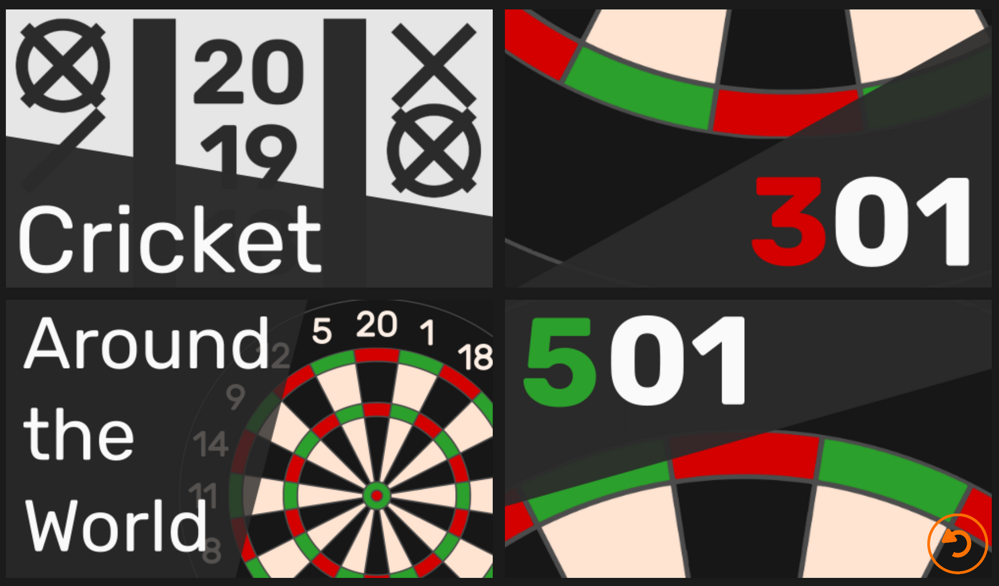 darts menu - choose from 4 games