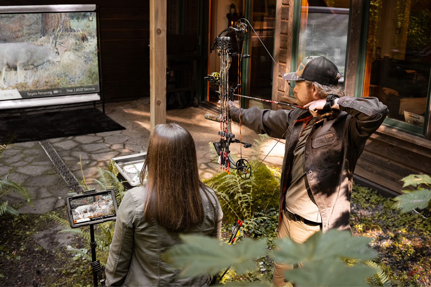Shooting the minum archery simulator outside