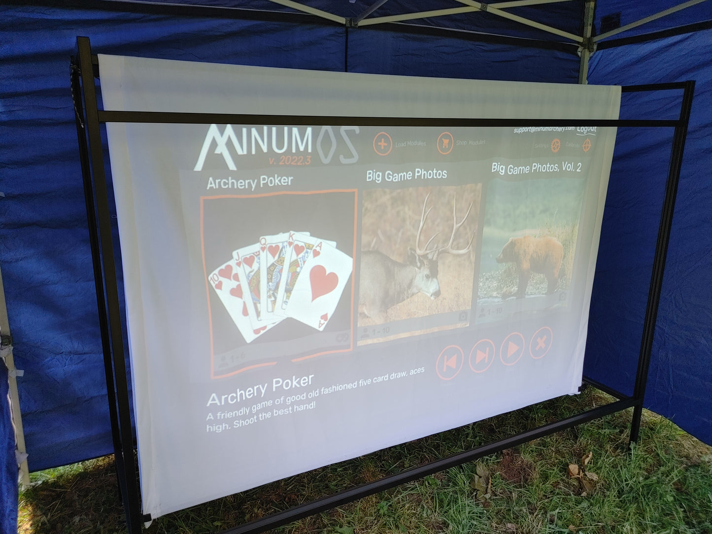 Simulator 2.0 setup outdoors in a popup tent